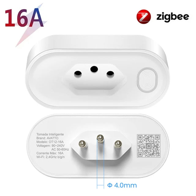 Tomada Inteligente Tuya Socket WiFi/Zigbee 16A/20A, Controle de Voz, Funciona com Alexa, Google Home